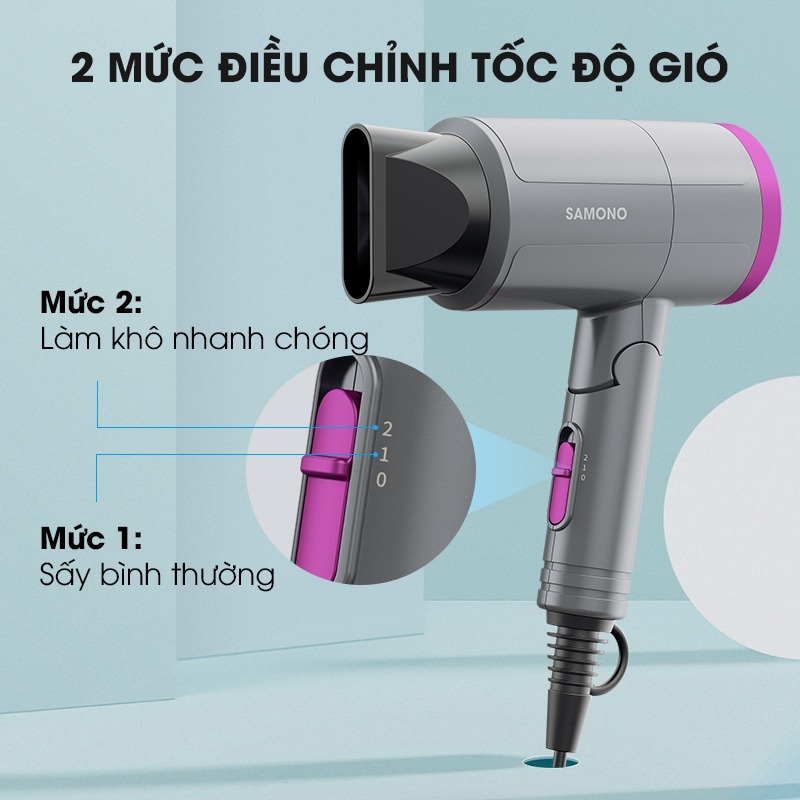Máy sấy tóc SW-HDB11 có 2 tốc độ sấy mạnh và vừa, điều khiển dễ dàng bằng công tắc ngay trên tay cầm. Tuỳ vào điều kiện cần sấy khô bạn có thể chọn mức sấy phù hợp.