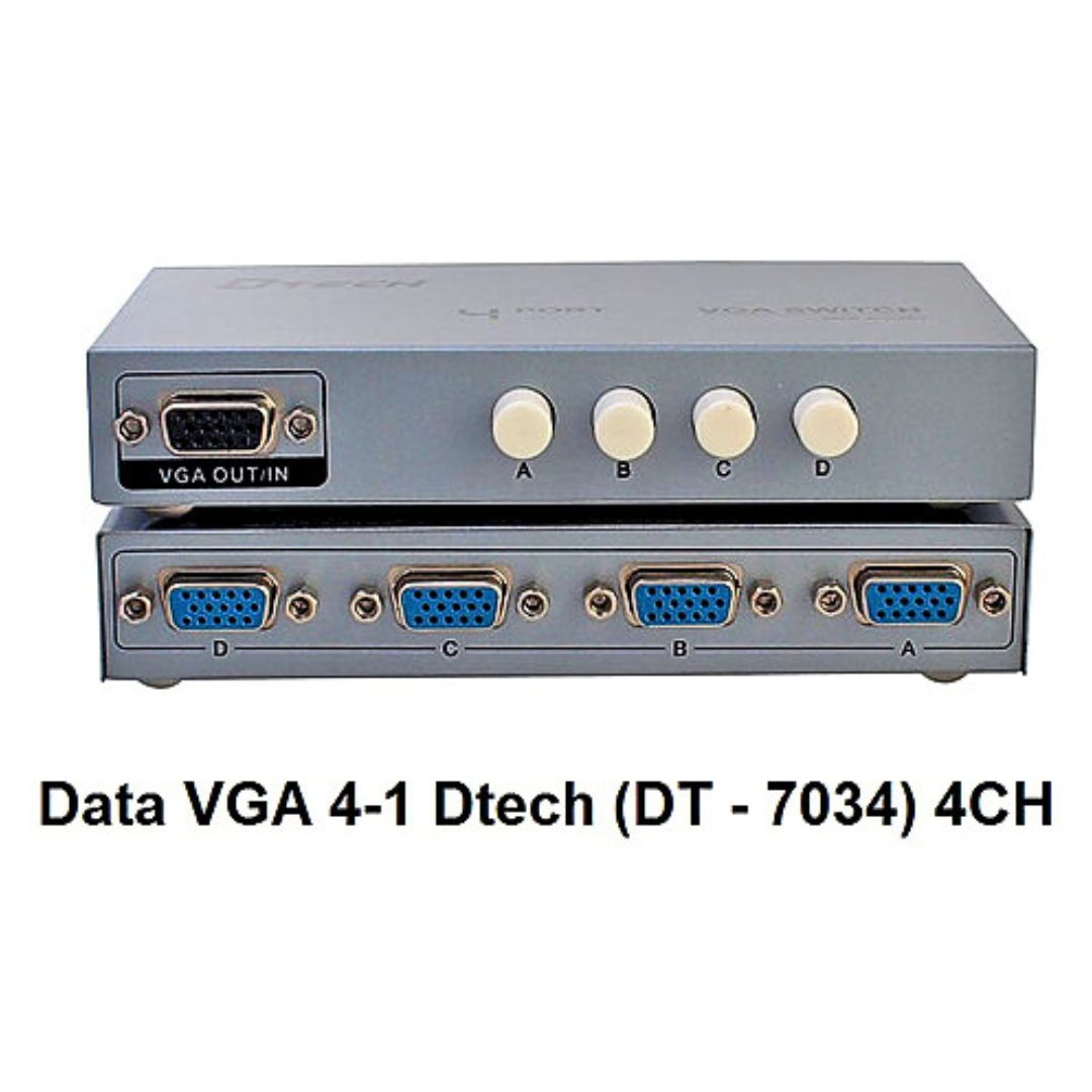 Bộ chia VGA 4 CPU ra 1 màn hình Dtech DT7034 là thiết bị có thể cho 4 CPU xuất ra 1 màn hình. Cho hình ảnh siêu nét chất lượng chân thực tăng hiệu xuất công việc.Sự bất tiện trong việc hiển thị với một màn hình, hạn chế hiệu xuất công việc. Vì thế việc sử dụng bộ chia VGA đã giúp giải quyết những nhược điểm trên.