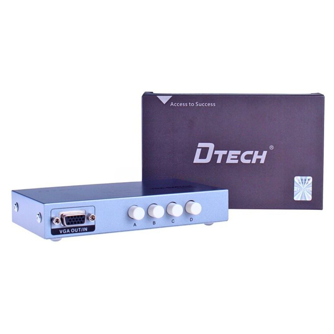 Bộ chia VGA 4 CPU ra 1 màn hình Dtech với tín hiệu truyền dẫn qua cáp với tốc độ cao. Hỗ trợ độ phân giải FullHD giúp truyền tải hình ảnh cực kì nhanh chóng, không delay.