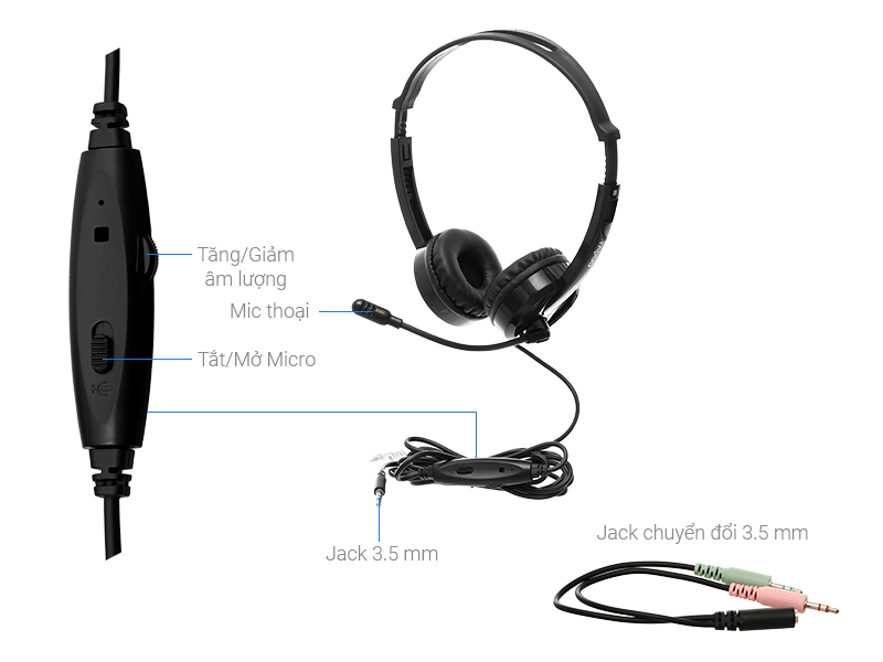 Tai nghe Chụp Tai Rapoo H100 có thể tùy chỉnh âm lượng và bật tắt mic dễ dàng khi đang dùng tai nghe, chiều dài dây nối lên tới 2m.