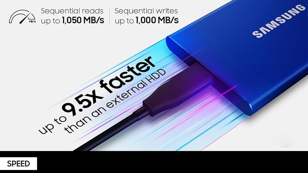 SSD 500GB Samsung Portable T7 cung cấp tốc độ đọc dữ liệu là 1050MB/s và tốc độ ghi dữ liệu là 1000MB/s. Cho phép việc truyền dẫn, trao đổi dữ liệu giữa các thiết bị một cách rất nhanh chóng. Samsung đã thực hiện một cuộc kiểm tra truyền dẫn một video 4K dung lượng 10GB vào thiết bị này và thời gian hoàn thành công việc đó chỉ trong vòng hơn 8 giây.