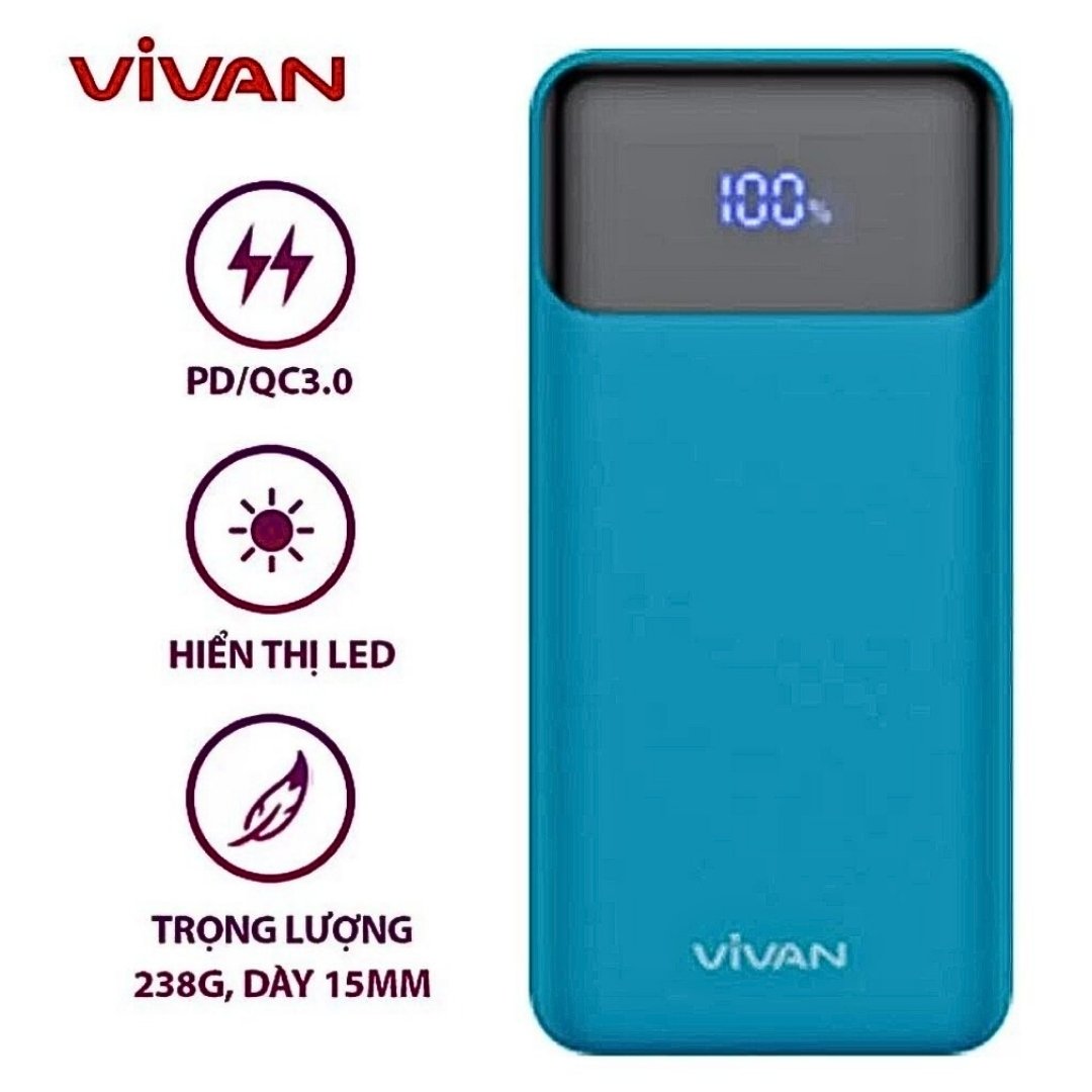 Sạc dự phòng VIVAN VPB-X10 10000mAh - thiết kế đẹp mắt. Gam màu thời thượng, dung lượng pin lớn, hiệu suất sạc lớn, sạc pin cho điện thoại 1 cách tối ưu.