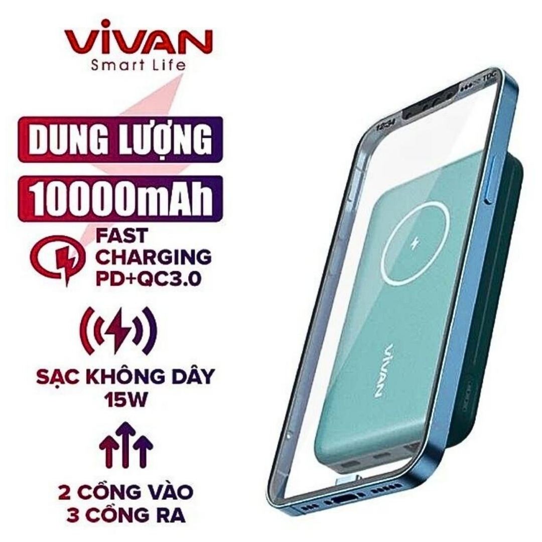 Sạc dự phòng VIVAN VPB-W12 10000mAh - 1 thiết kế đẹp mắt. Gam màu thời thượng, dung lượng pin lớn, hiệu suất sạc lớn, sạc pin cho điện thoại 1 cách tối ưu.