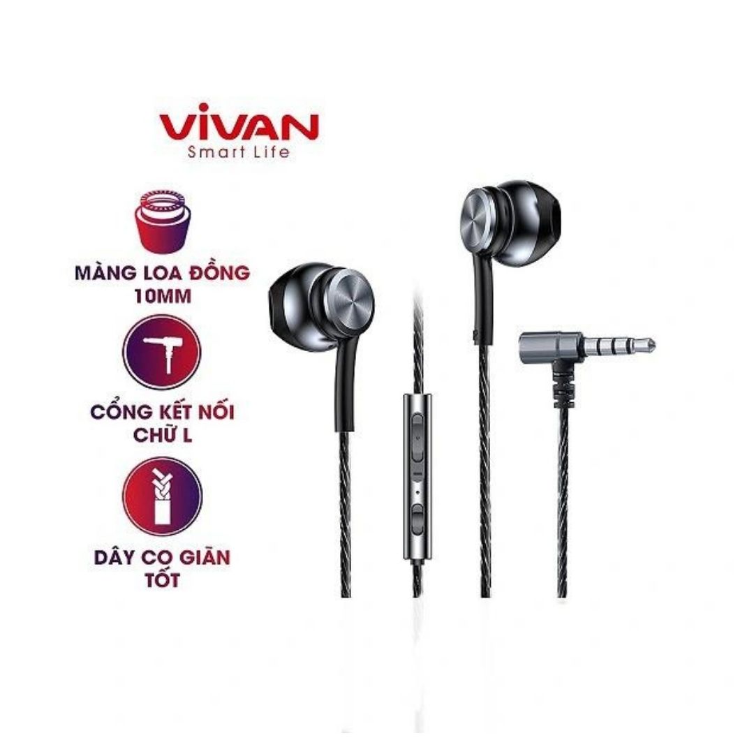 Tai nghe VIVAN Q12 Grey cổng 3.5mm - được thiết kế nhỏ gọn, màu sắc thanh lịch. Thích hợp mang theo bên người, đi chơi, tập thể dục, học tập điều tiện lợi.