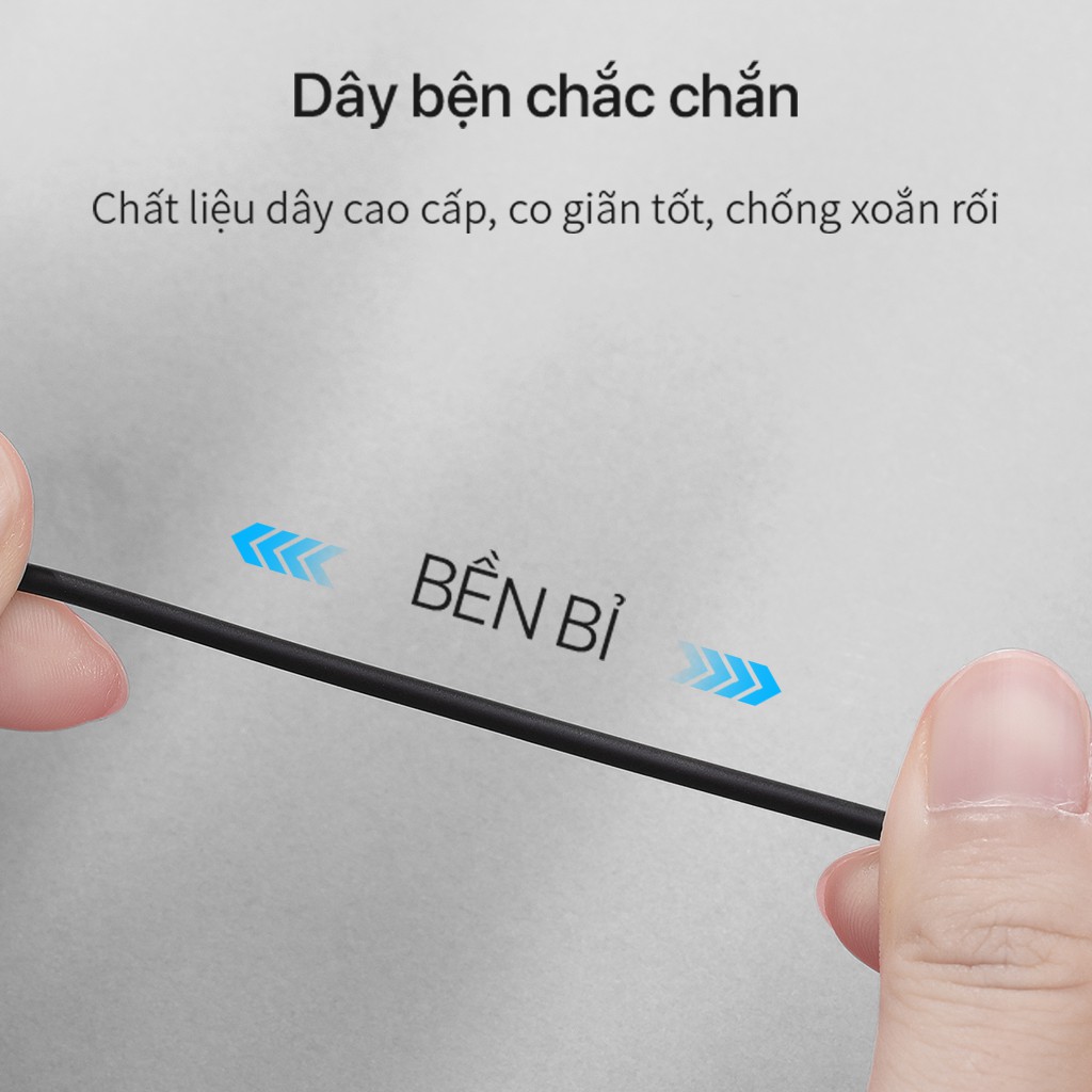 Tai nghe dây cổng 3.5 ROBOT RE10 - phần dây sử dụng chất liệu cao cấp, co giãn tốt, chống xoắn, bền bỉ