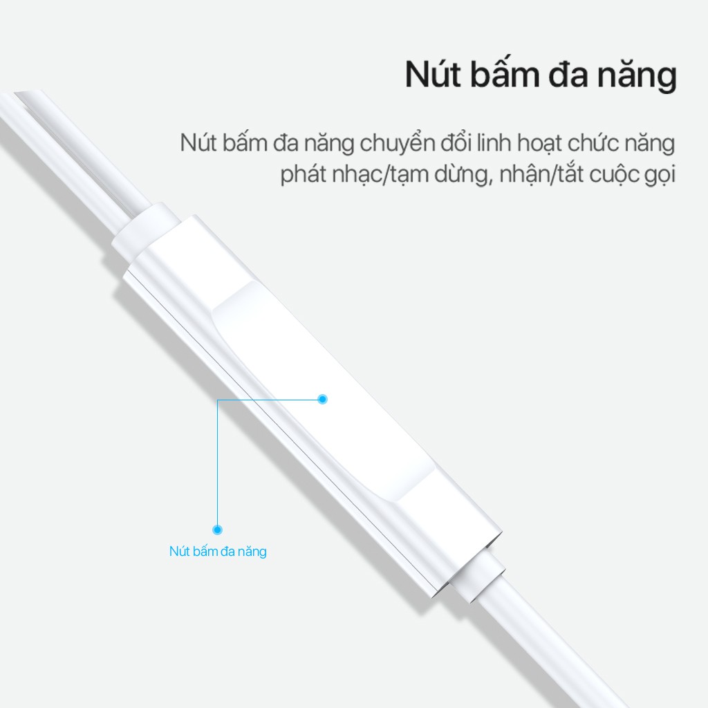 Tai nghe cổng 3.5 ROBOT RE10 - Nút bấm đa năng chuyển đổi linh hoạt chức năng phát nhạt/tạm dừng, nhận/tắt cuộc gọi