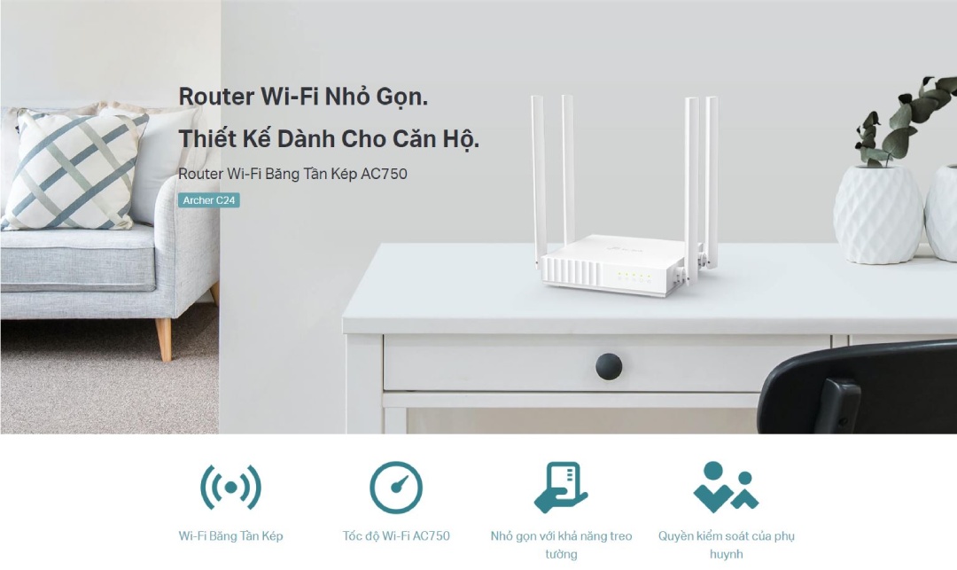 Phát Wifi TP-Link C24 4 Anten mang trong mình một thiết kế bằng nhựa ABS cứng chắc nhưng không kém phần bền bỉ, chống lão hoá theo thời gian khá tốt. Cùng với đó, thiết kế dạng khối cùng lớp sơn tinh tế trở nên sang trọng hơn với căn nhà của bạn.