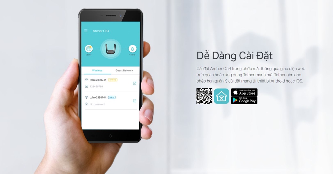 Cài đặt Phát Wifi TP-Link C54 4 Anten trong chớp mắt thông qua hoặc ứng dụng Tether