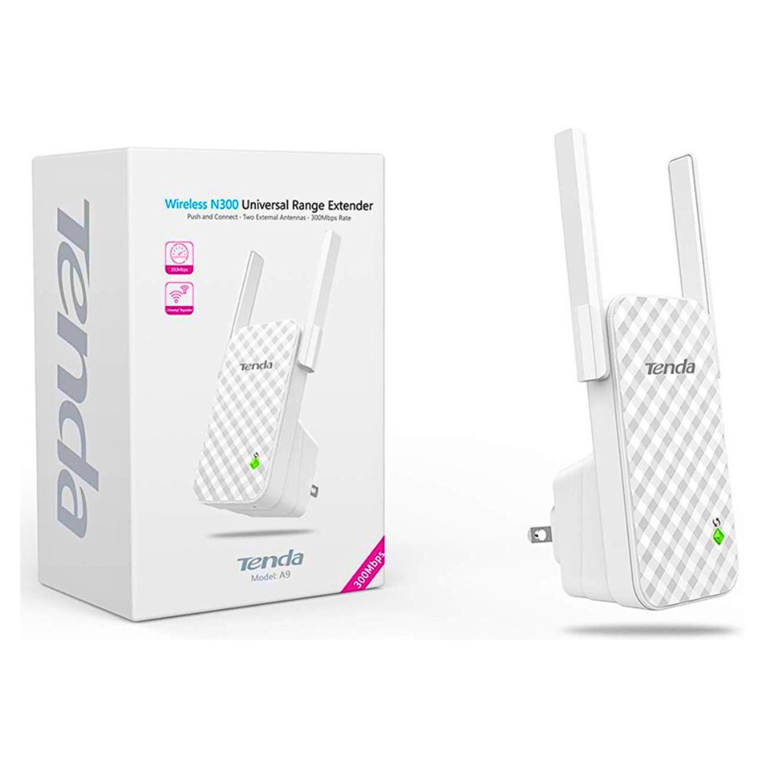 Bộ kích sóng Wifi Tenda A9 2 anten là thiết bị mở rộng sóng WiFi chuẩn N tốc độ 300Mbps. Được thiết kế đặc biệt để mở rộng vùng phủ sóng WiFi hiện có và cải thiện tốc độ mạng Internet.    Bộ kích sóng Wifi Tenda A9 giúp người sử dụng dễ dàng mở rộng vùng phủ sóng WiFi. Là sự lựa chọn lý tưởng để loại bỏ vùng chết WiFi và tối ưu hóa kết nối internet.